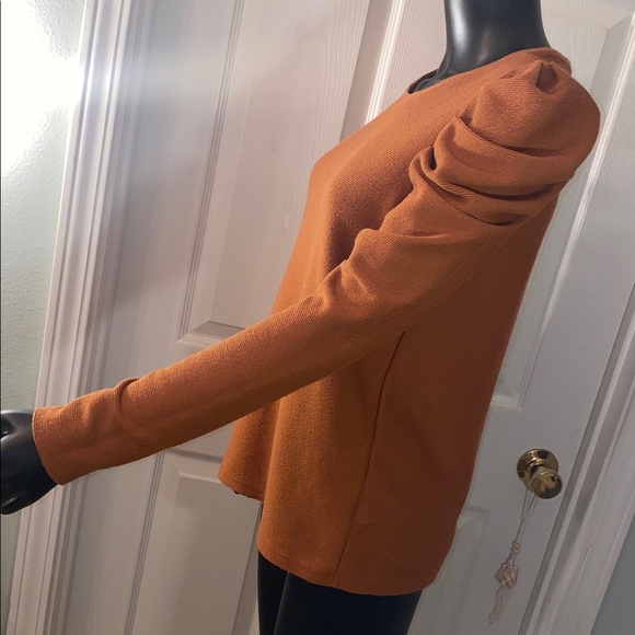 Nine West Burnt Orange Brown Puff Sleeve Sweater Blouse Top - Picture 6 of 12